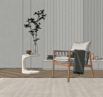 现代木质休闲椅,su草图模型下载