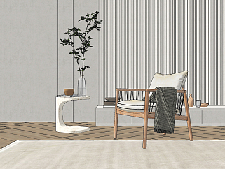 现代木质休闲椅,su草图模型下载