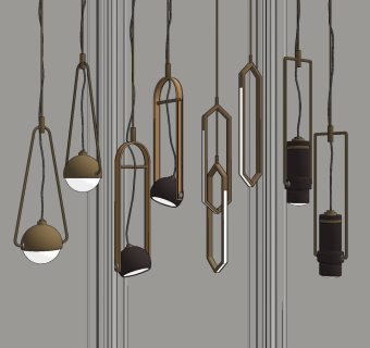 现代小吊灯组合su草图模型下载