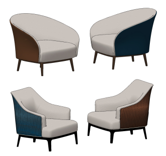 现代单椅组合su草图模型下载