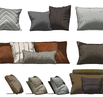 现代布艺抱枕组合su草图模型下载