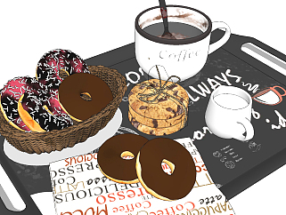 咖啡,甜甜圈,食物,飲品su草圖模型下載
