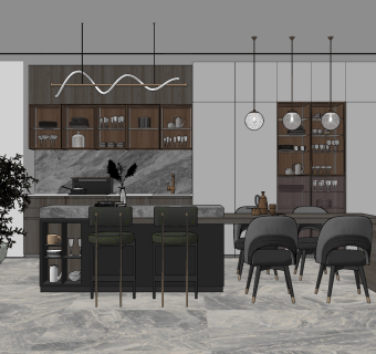 现代餐厅su草图模型下载