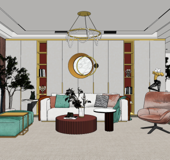 现代客厅su草图模型下载