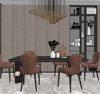 现代轻奢餐厅su草图模型下载