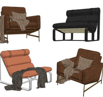 coco republic 现代皮革休闲椅组合su草图模型下载