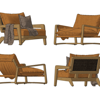 现代休闲椅组合su草图模型下载