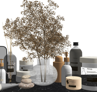 现代花瓶 卫浴洗涤用品 摆件组合 护肤品组合 (2)su草图模型下载