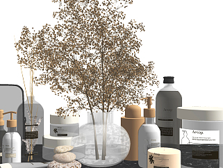 现代花瓶 卫浴洗涤用品 摆件组合 护肤品组合 (2)su草图模型下载