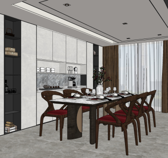 新中式餐厅,su草图模型下载