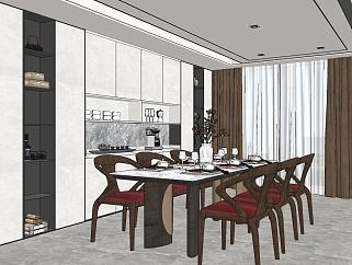 新中式餐厅,su草图模型下载