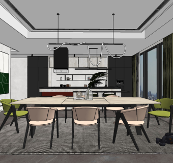 现代餐厅su草图模型下载