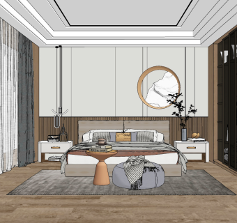 现代轻奢卧室,su草图模型下载