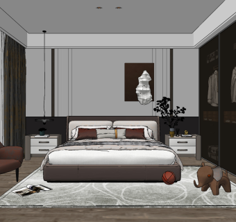 现代轻奢卧室su草图模型下载
