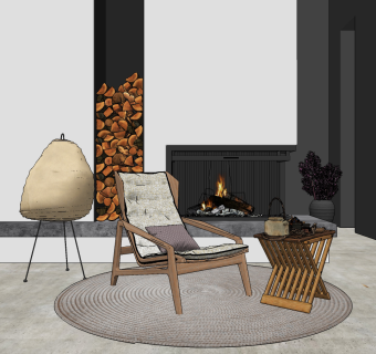 现代休闲单椅边几组合,su草图模型下载