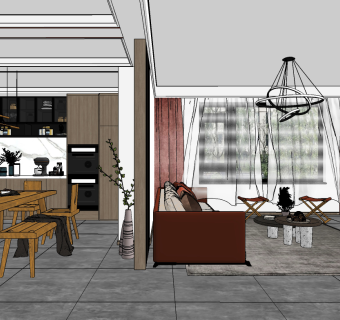 现代客餐厅su草图模型下载