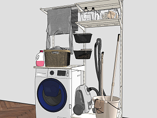 现代阳台洗衣机日用品摆件组合su草图模型下载