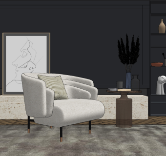 现代休闲椅圆形边几组合su草图模型下载