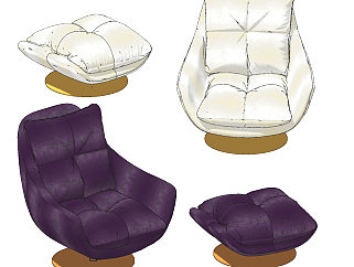 现代办公休闲椅，脚蹬su草图模型下载