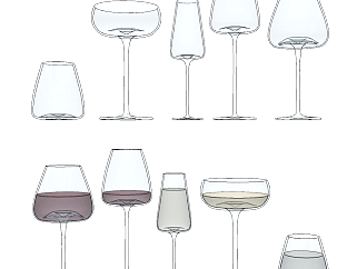 现代玻璃酒杯su草图模型下载