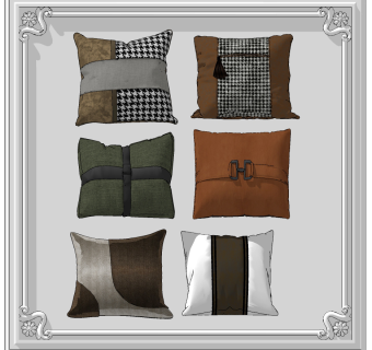 现代轻奢抱枕，靠包座垫组合su草图模型下载