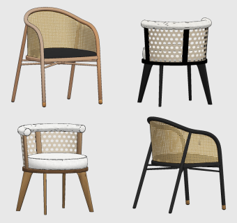 现代北欧日系编藤餐椅扶手椅,餐椅,su草图模型下载