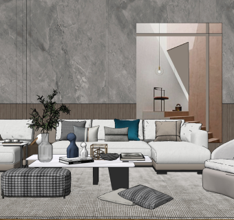 现代沙发茶几组合su草图模型下载