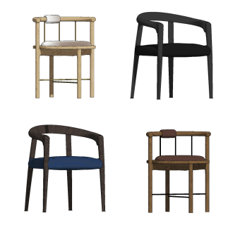 新中式单椅组合su草图模型下载