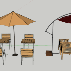 户外桌椅 伞座，遮阳伞su草图模型下载