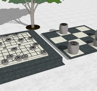 户外象棋小品特色树池坐凳，石凳su草图模型下载