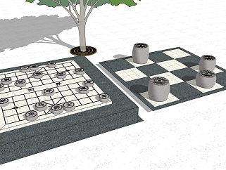 户外象棋小品特色树池坐凳，石凳su草图模型下载