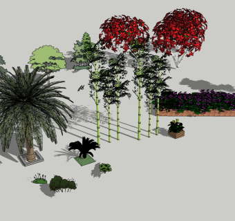 绿植树椰子树，木花箱花池花槽su草图模型下载