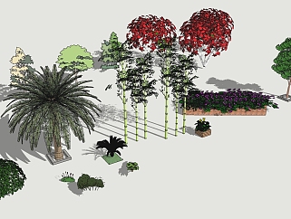 绿植树椰子树，木花箱花池花槽su草图模型下载
