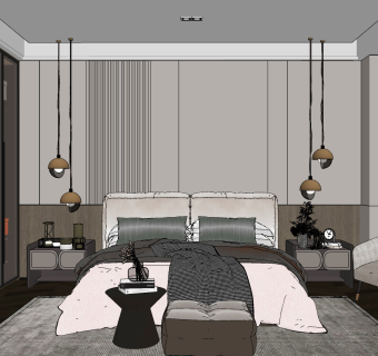 现代轻奢卧室su草图模型下载