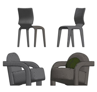 现代休闲单椅组合,su草图模型下载