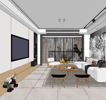 现代客餐厅su草图模型下载