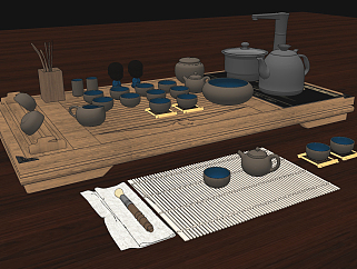新中式茶具組合su草圖模型下載