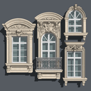 欧式法式古典雕花窗户su草图模型下载