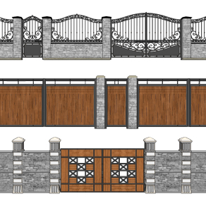 欧式铁艺围墙,院墙，围栏,大门,,su草图模型下载