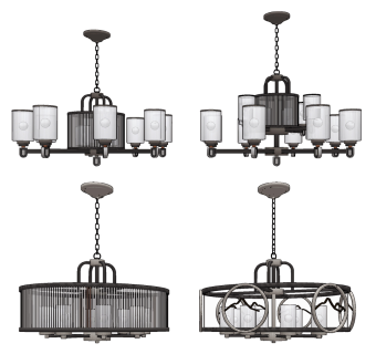 新中式轻奢铁艺吊灯su草图模型下载