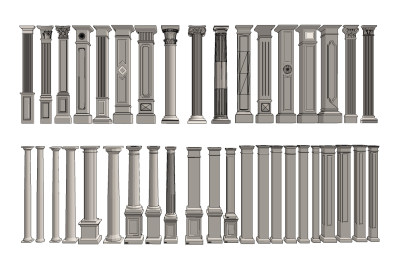 欧式方形圆形罗马柱su草图模型下载