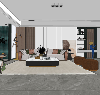 现代客餐厅su草图模型下载