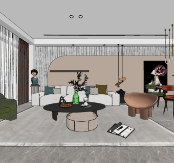 现代客餐厅su草图模型下载