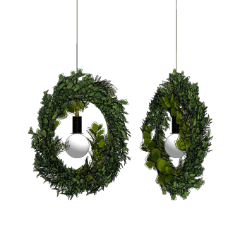 现代绿植花圈花篮吊灯su草图模型下载