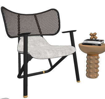 现代单椅边几组合su草图模型下载