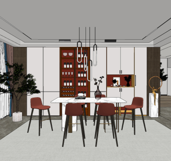 现代餐厅su草图模型下载