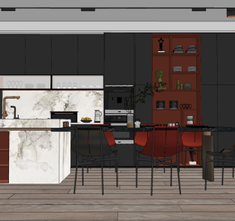 现代餐厅su草图模型下载