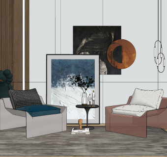 现代风格单椅边几su草图模型下载