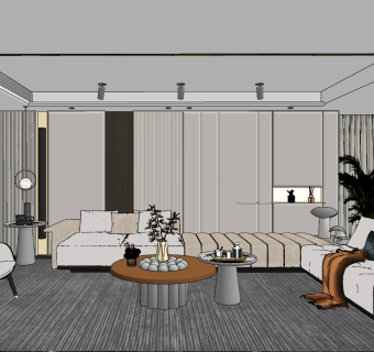 现代客厅,su草图模型下载