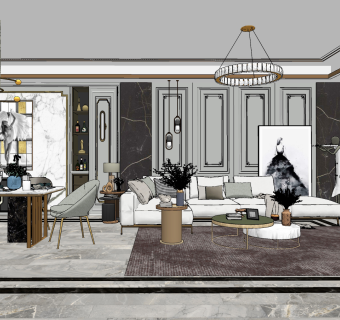 欧式客餐厅su草图模型下载